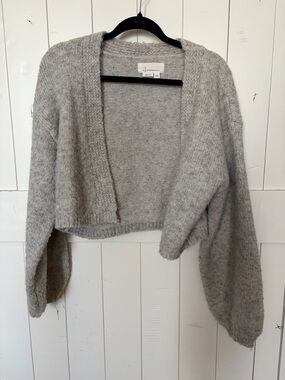 Anthropologie Light Gray Open-Front Cropped Knit Cardigan